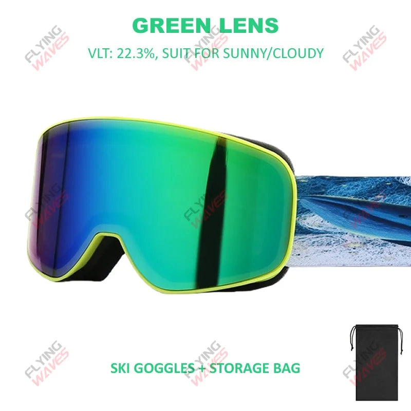 Kids Full REVO Coating OTG Ski Goggles Double-Layer Lens Anti-Fog Windproof UV Protection Snowboard Snow Glasses for Girls Boys
