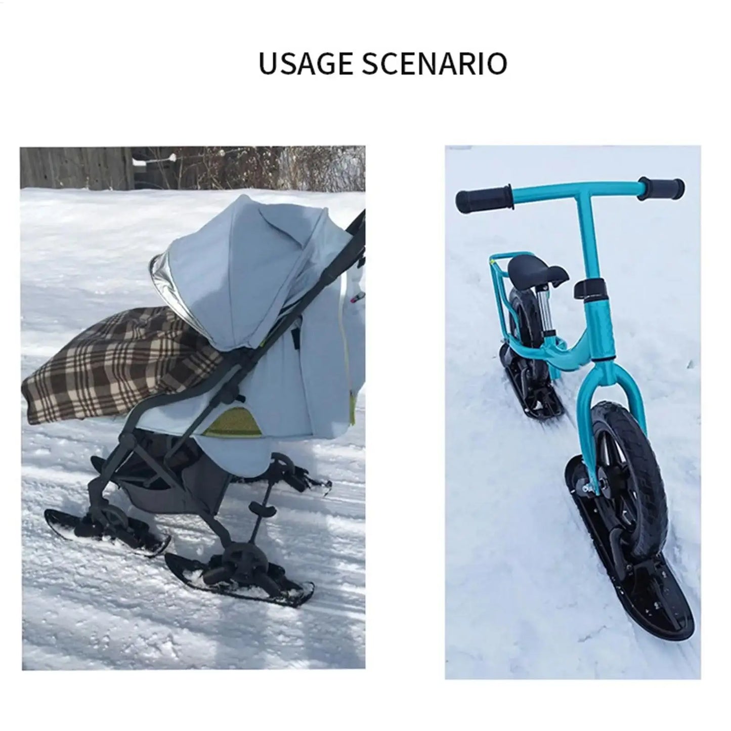 Ski Board Sled 2 in 1 Outdoor Winter Snowboards Stroller Skis Glider Snowboards for Cycling Bicycle Jogging Sports Outdoor Paths