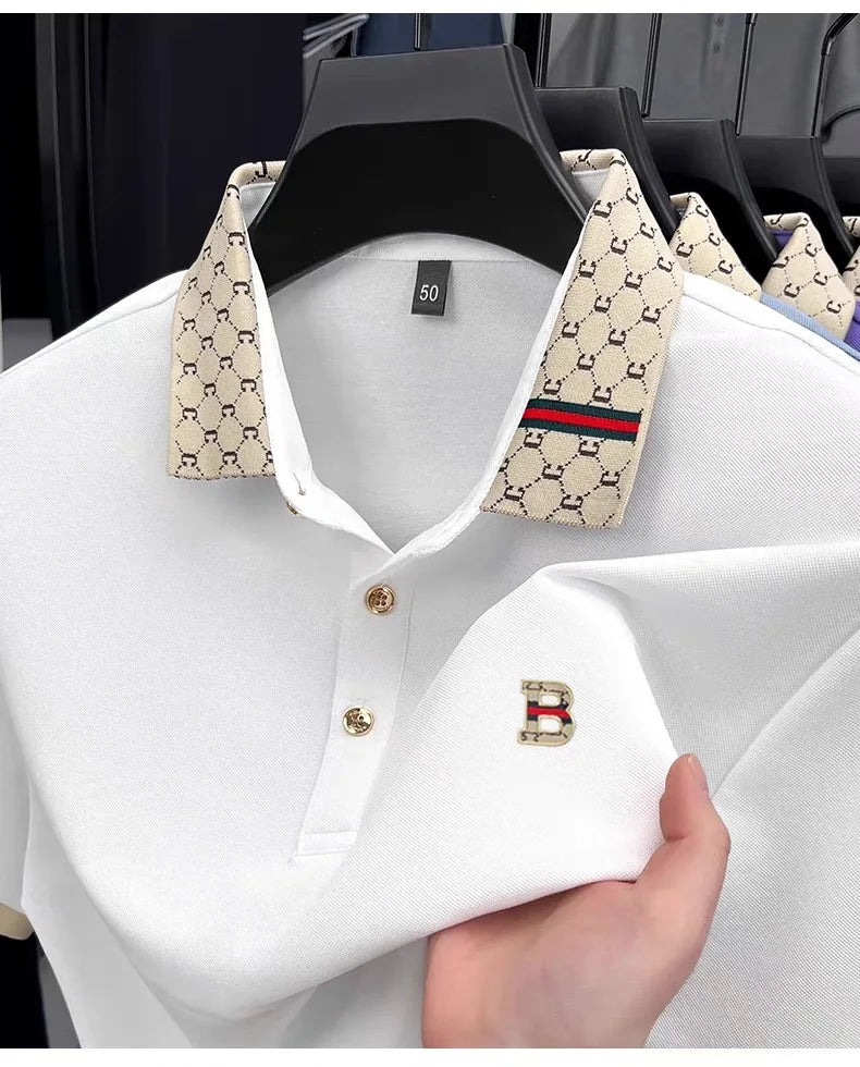 Advanced letter embroidery short sleeve polo shirt light luxury brand business leisure summer men's T-shirt fashion lapel top