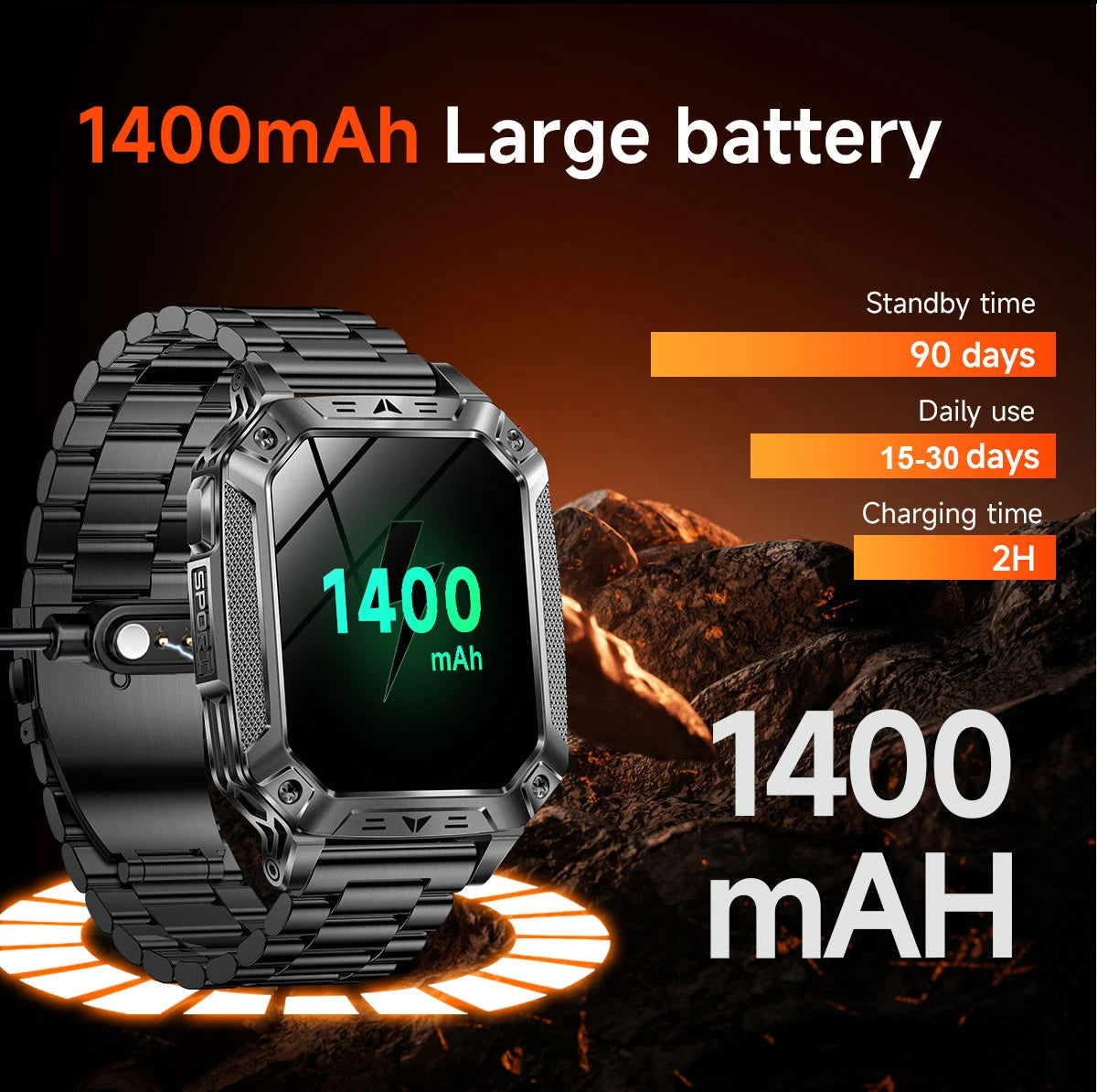 2026 HOT New 1400mAh Large Battery Smart Watch Military Quality 10ATM Waterproof Tactics 100+Sport Bluetooth call SmartWatch Men