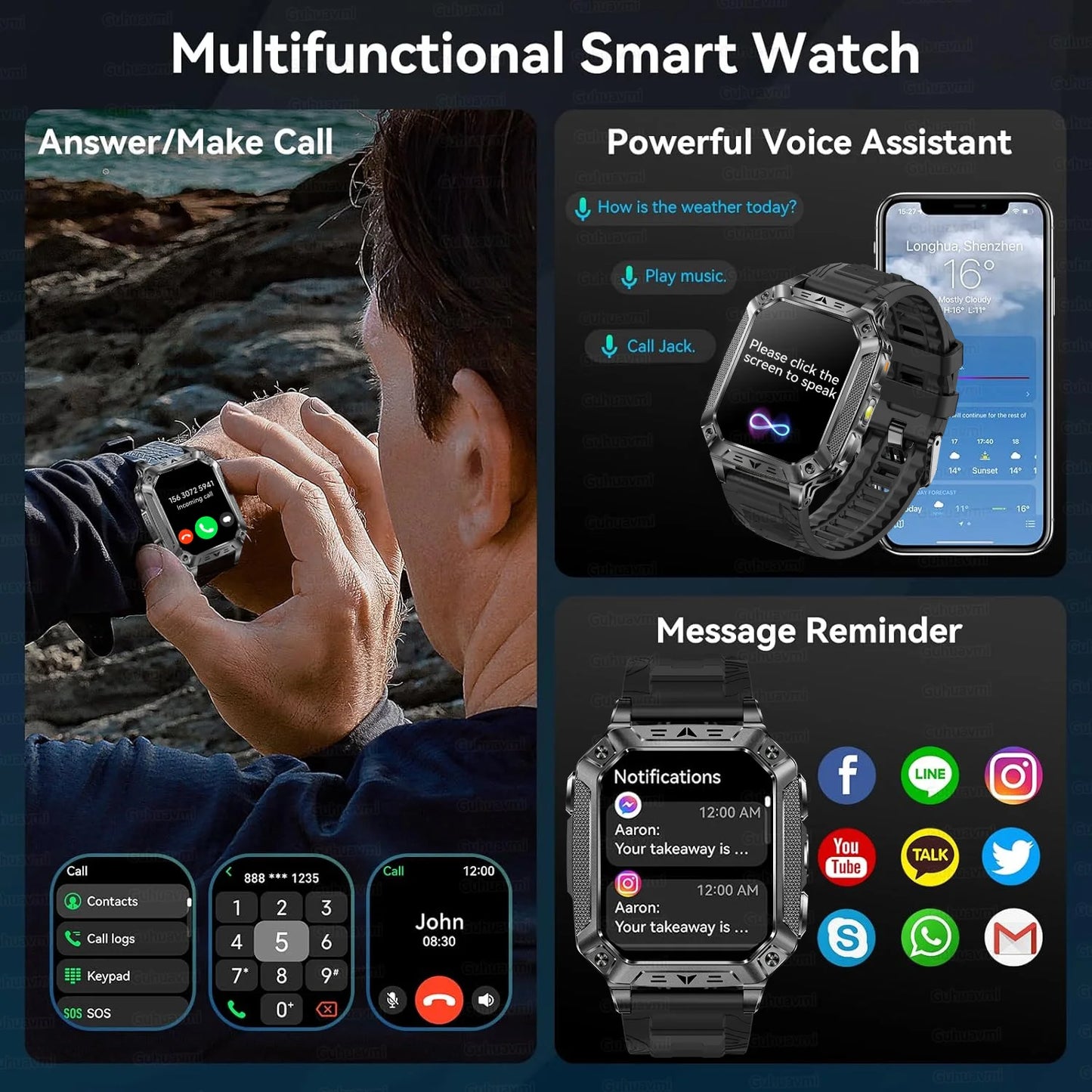 2026 HOT New 1400mAh Large Battery Smart Watch Military Quality 10ATM Waterproof Tactics 100+Sport Bluetooth call SmartWatch Men
