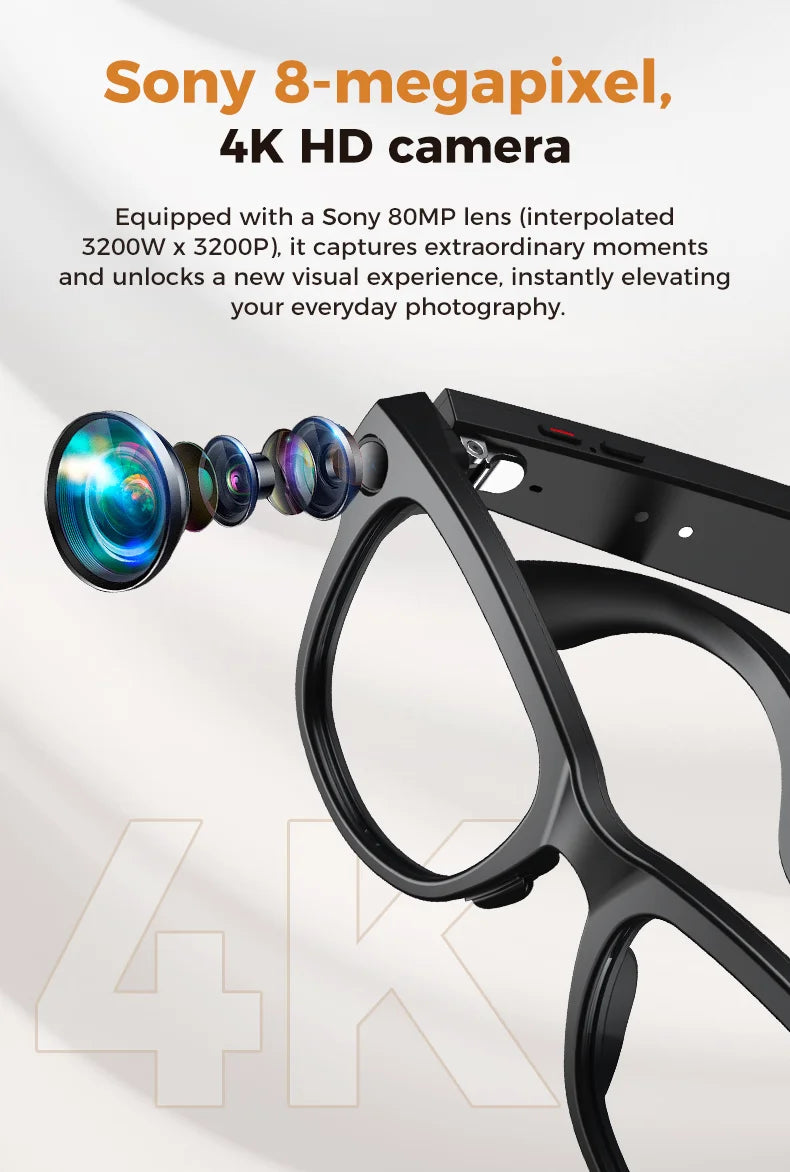 New 800W Camera 3600mAh Power Bank Smart Glasses Men Translator Take Photo WIFI Transmission Music Player AI Chat Glasses Women
