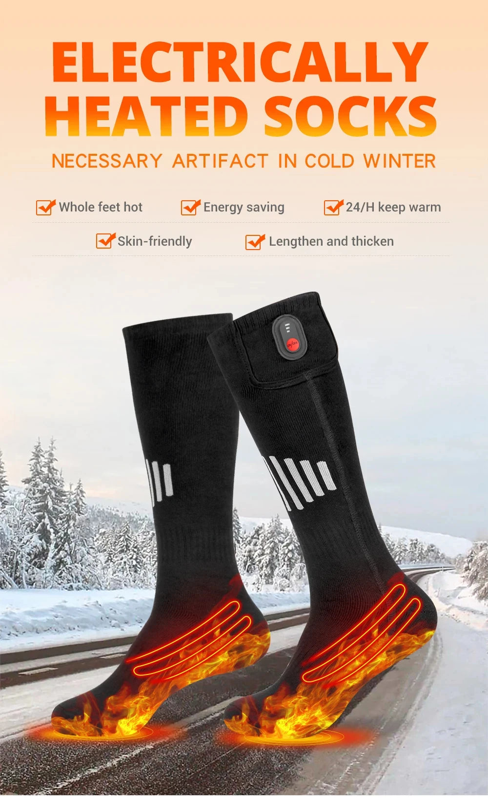 Heated Socks Winter Rechargeable 5000mah Electric Heated Skiing Socks Women Men Outdoor Skiing Socks Sports Foot Warm Equipment