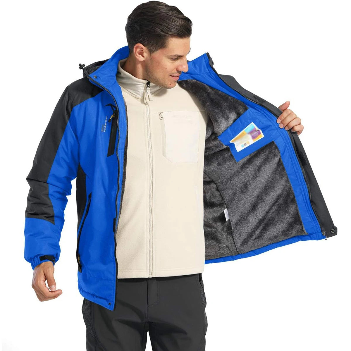 TACVASEN Men's Fleece Lined Skiing Jacket Windproof Detachable Hood Winter Thicken Warm Parkas Waterproof Outdoors Working Coat