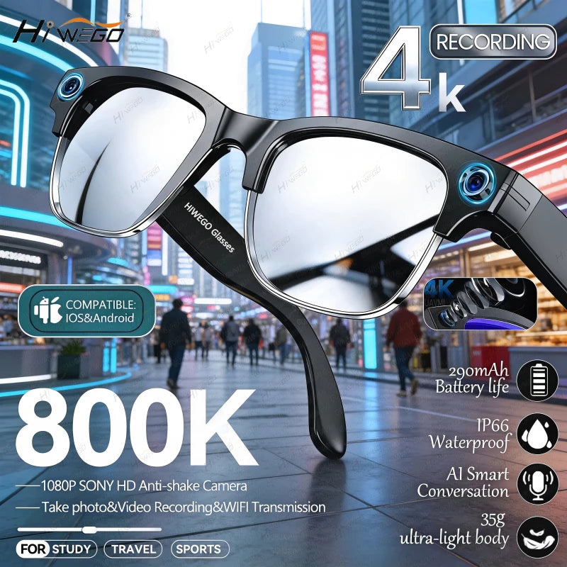 New 1080P Anti-shake Video Recording 800W HD Smart Glasses Men 100+Language Translation WIFI Transmission Call AI Chat Glasses