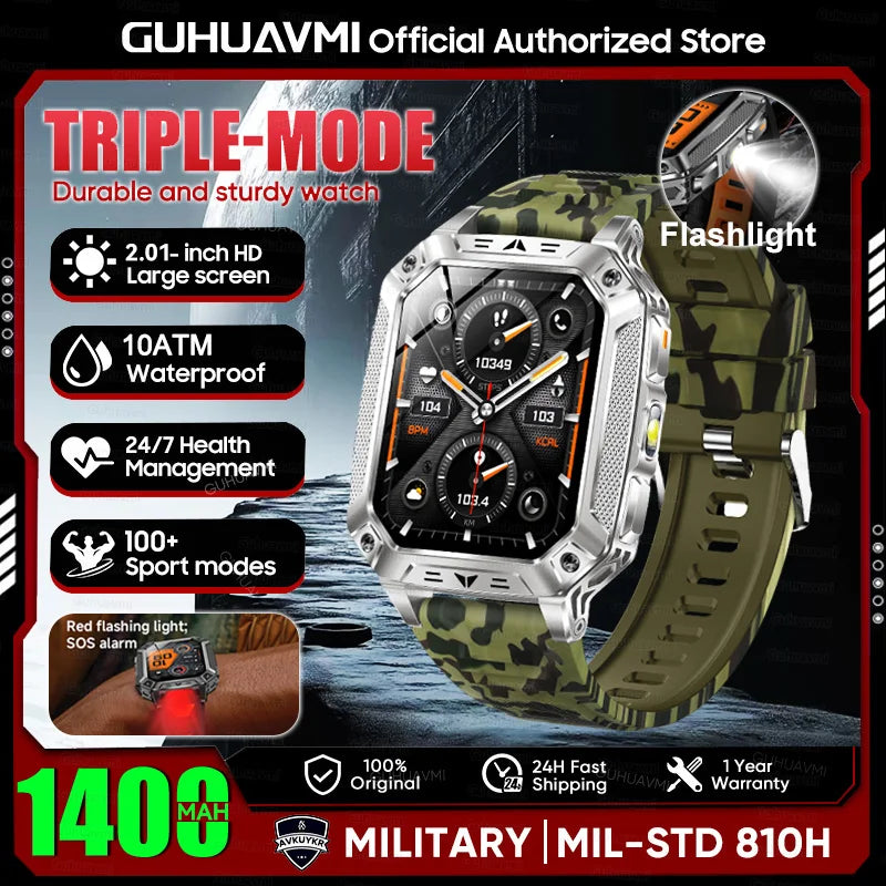 2026 HOT New 1400mAh Large Battery Smart Watch Military Quality 10ATM Waterproof Tactics 100+Sport Bluetooth call SmartWatch Men