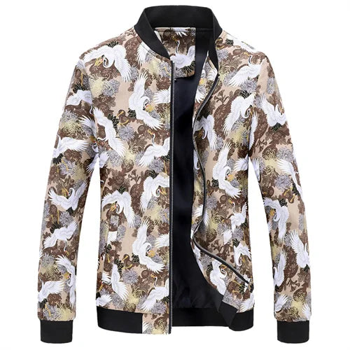 New Men Long Sleeved Baseball Collar Casual Sports Jacket Fashion Male Daily High Street Flower Coats