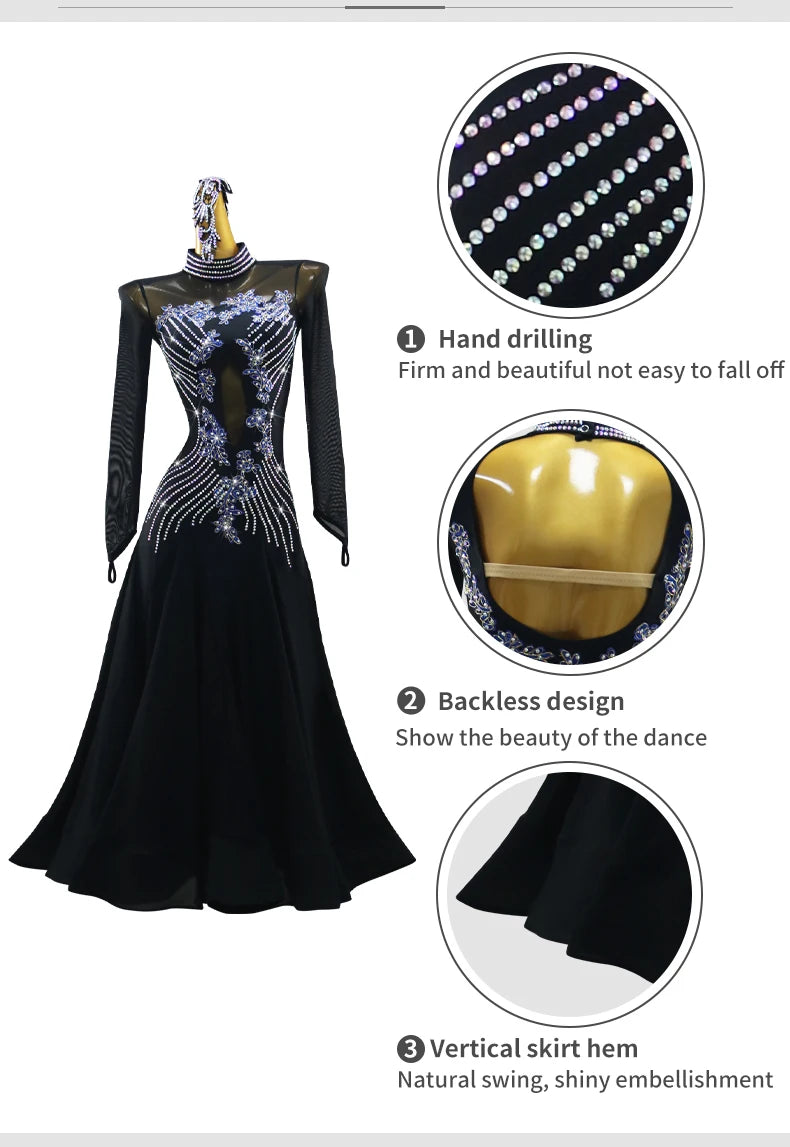 Girls Evening Dress Jazz Waltz Clothes Competition Stand Dance Sets Ballroom Suit 2026 Modern Match Women Dancewear Long Sleeves