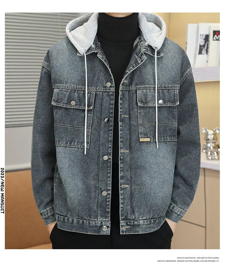 Winter Men's Denim Jacket Thicken Fleece Warm Coats Fashion Classic Hooded Slim Biker Jeans Jacket Outwear