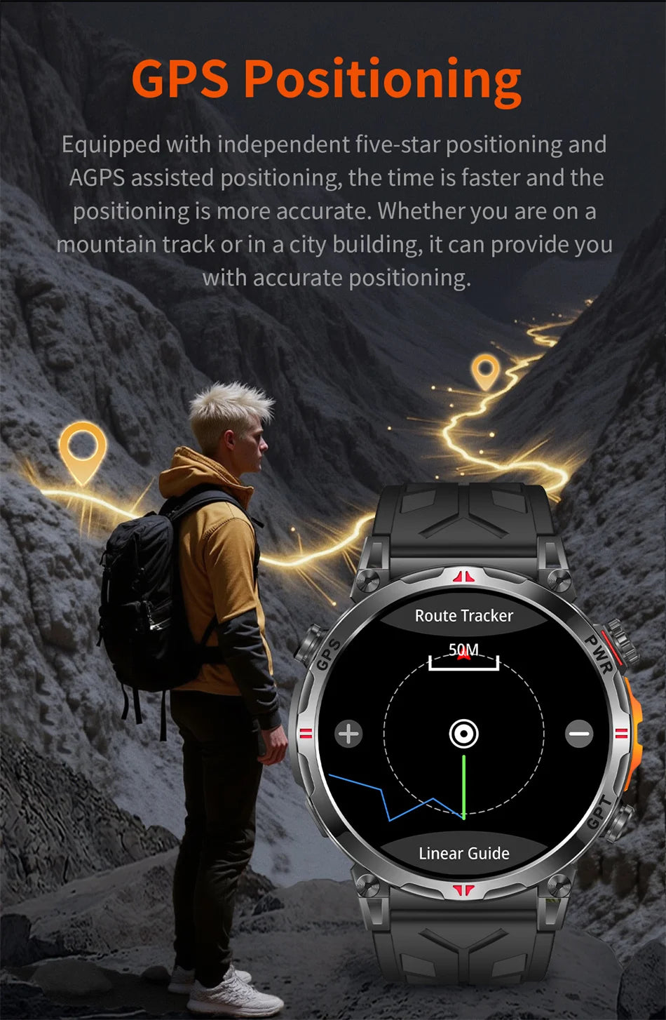 2026 New Outdoor Sports Smartwatch Men GPS Positioning 650mAh HD Call 1.56-inch AMOLED Screen Compass 5ATM Waterproof Watch Man