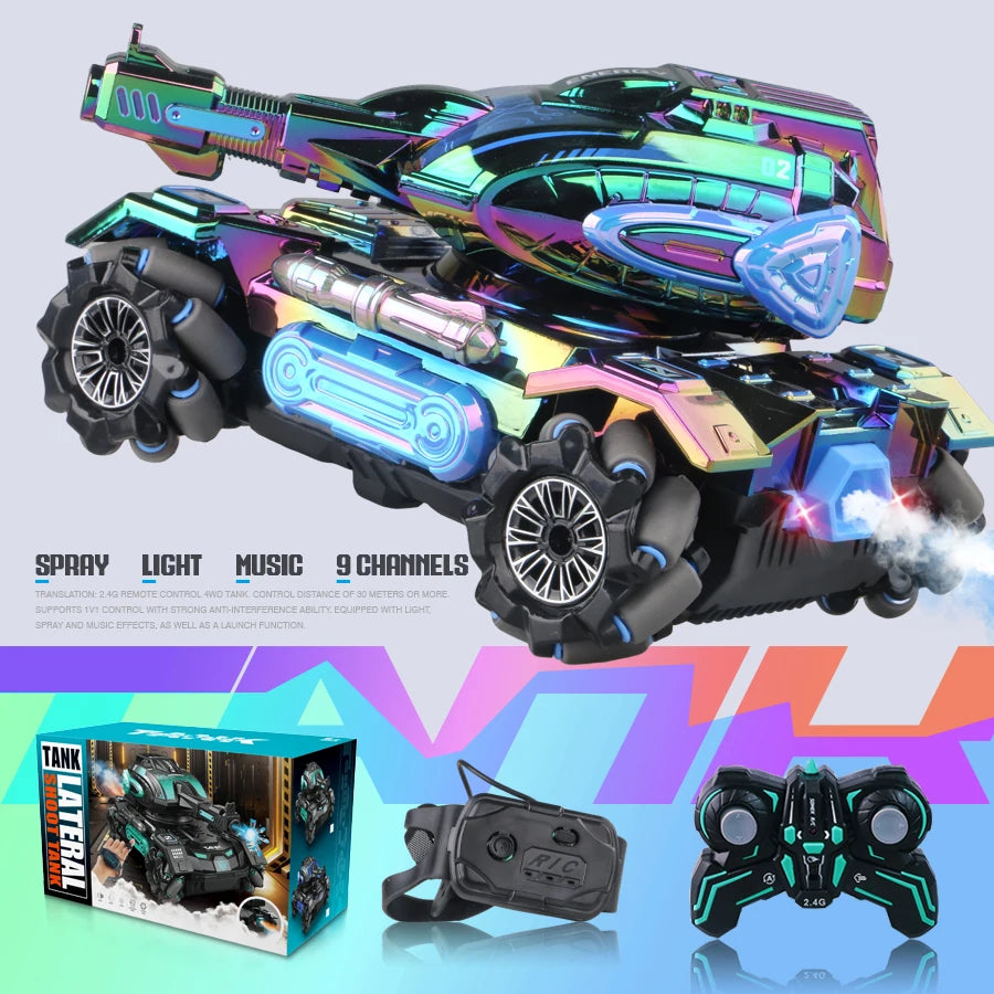 RC spray car 2.4G four-wheel stunt launch water polo tank car boy machine armour  toy car Watch requires additional purchase