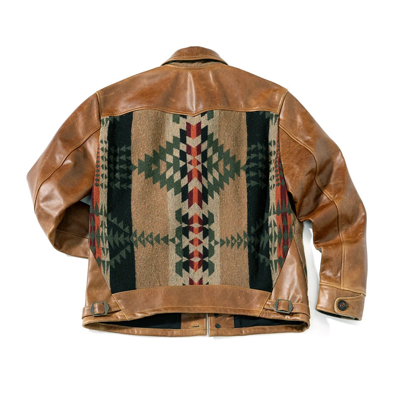 Authentic Cost Price American Retro Oil Wax Cowhide Jaet Men's Genuine Leather Coat Navajo Sle Outerwear Spring Casual