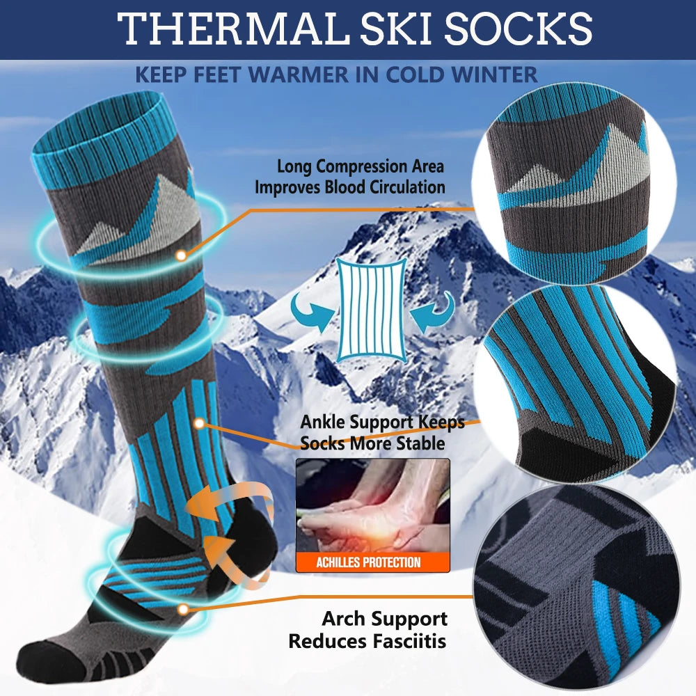YANBIGUO 2 Pairs Thicken Ski Socks,Thermal Warm Winter Knee-High Snowboarding Skiing Sock for Hiking,Cycling,Snow,Snowboarding