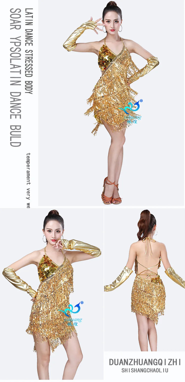 1pcs/lot woman sequin tassel latin dancing dress sexy latin dress latin salsa dresses fringe dress