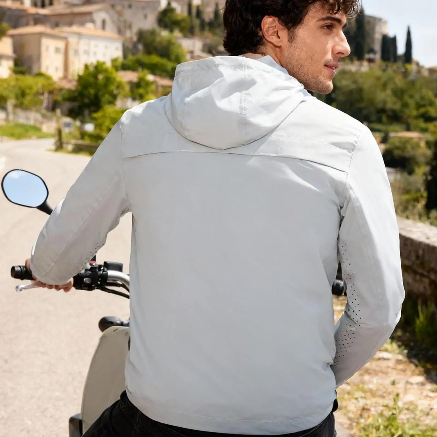 WOSAWE Motorcycle Riding Full Reflective Hooded Jacket, Hiking Night Riding Night Running Charge Carry-on Sports Jacket