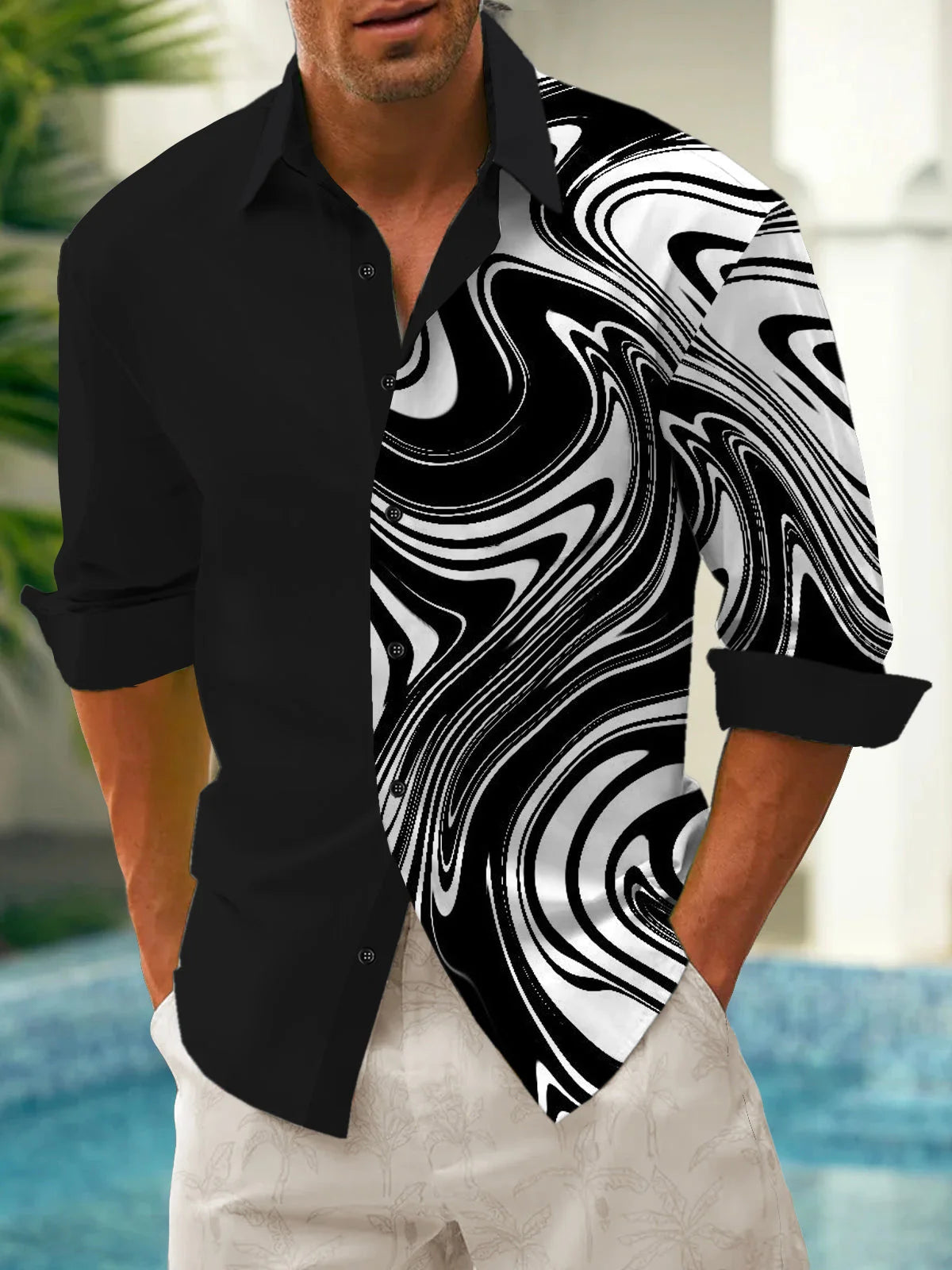 Men's shirts, button down shirts, casual shirts, spring and summer, printed long sleeves Tops fashion comfortable Men Clothing