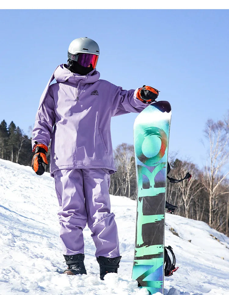 New Trendy Windproof And Warm Rabbit Ear Snow Clothes Men's And Women's Velvet Ski Clothes Set Couple Snow Clothes