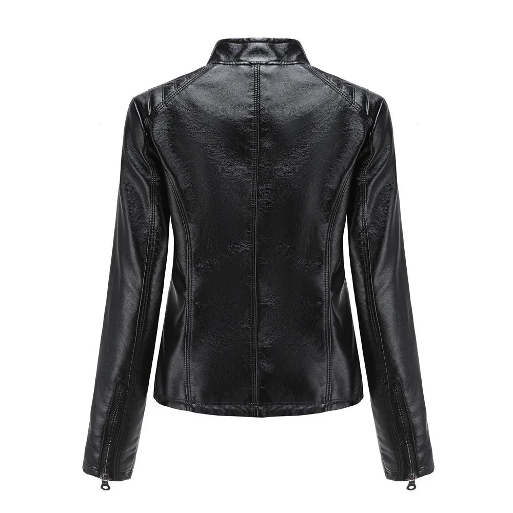 2026 New Lavender Purple Women's Long Sleeve PU Jacket, Fashion Motorcycle Leather Jackets, Red Coat, Black Outerwear.