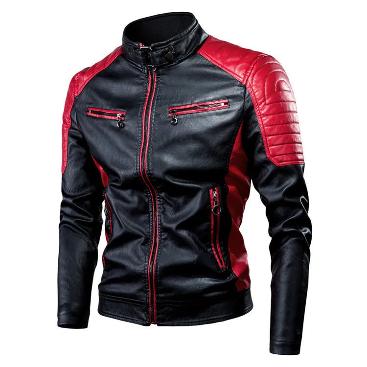 Men's Casual Biker PU Leather Jacket New 2025 Fashion Color Block British Style Motorcycle Jacket Men's Clothing Outerwear