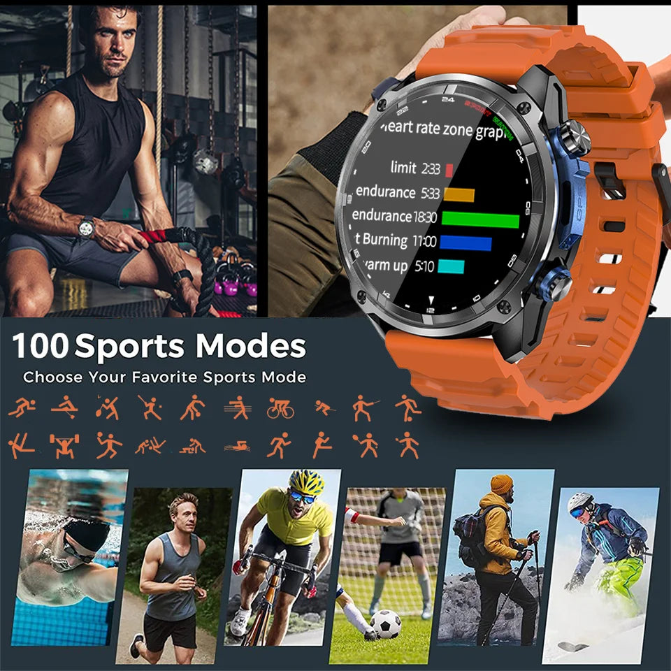 2026 Newly upgraded GPS Military Sports Smart Watch 860mAh 1.43-inch AMOLED Compass Altimeter Call 5ATM Waterproof Sports Watch
