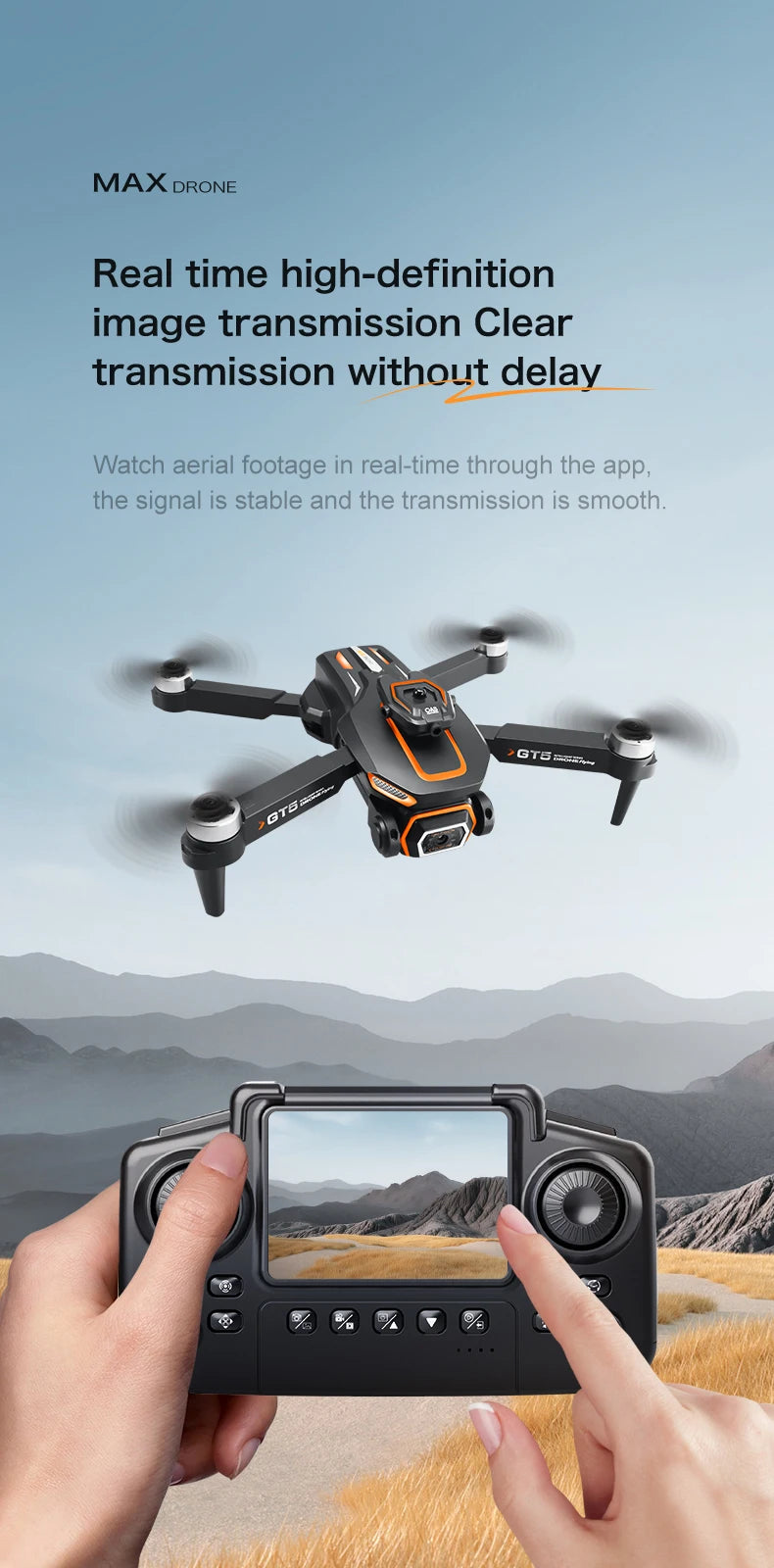 GT5 Brushless Drone with Dual Lens & Obstacle Avoidance - GPS/APP Path Drawing, 2.4" Screen Remote Flight for Aerial Photography