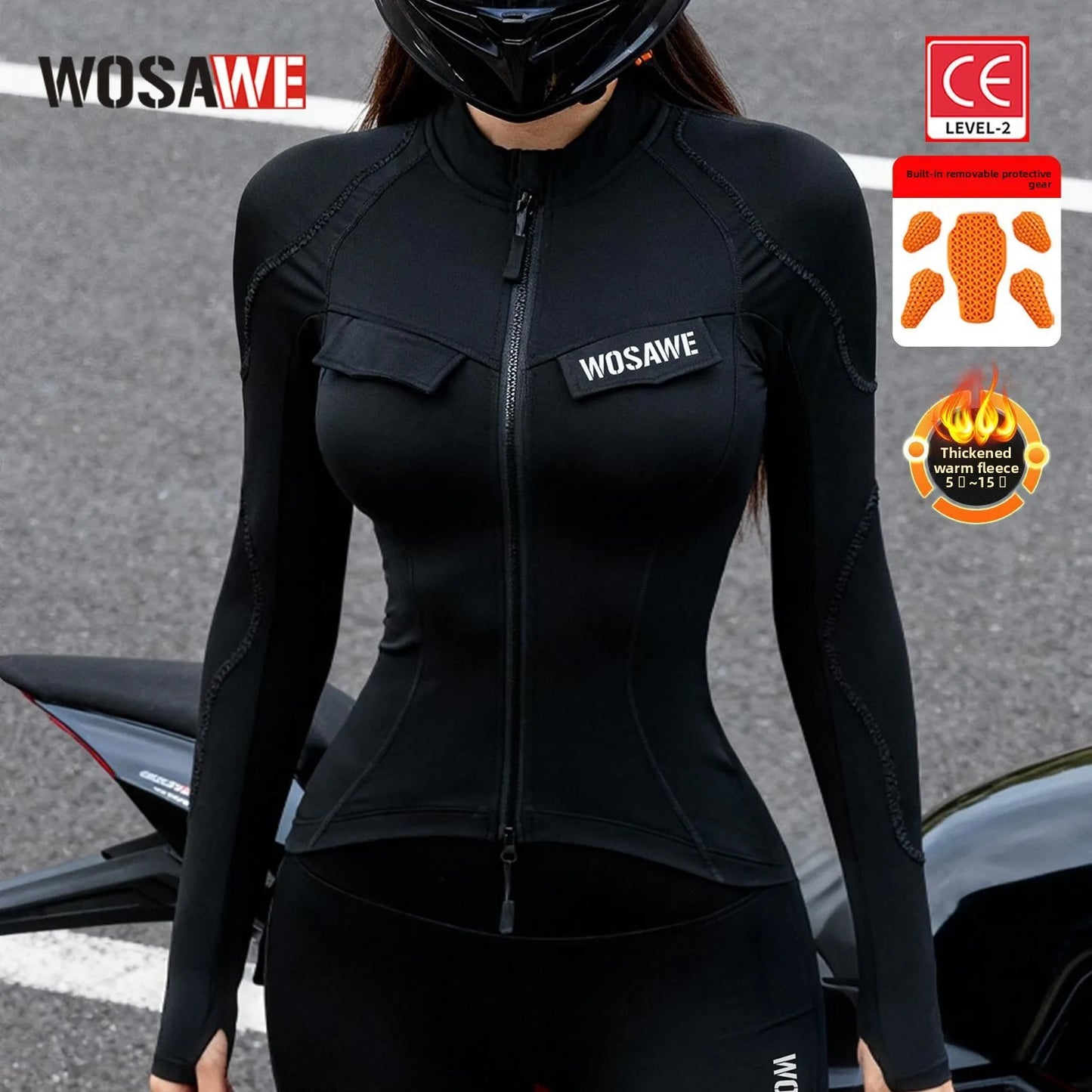 WOSAWE Warm Motorcycle Armor Jacket For Women Anti Fall Motorcycle Soft Armor Winter Motorbike Riding Protective Jacket