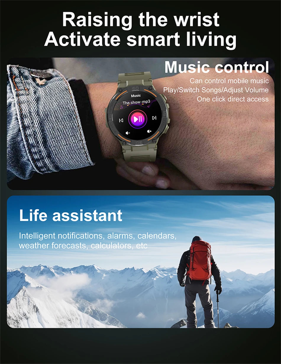 2026 New Military Outdoor Smart Watch GPS 1.52" Ultra HD Display Bluetooth Call Heart Rate IP69K Waterproof AI Smartwatch Men