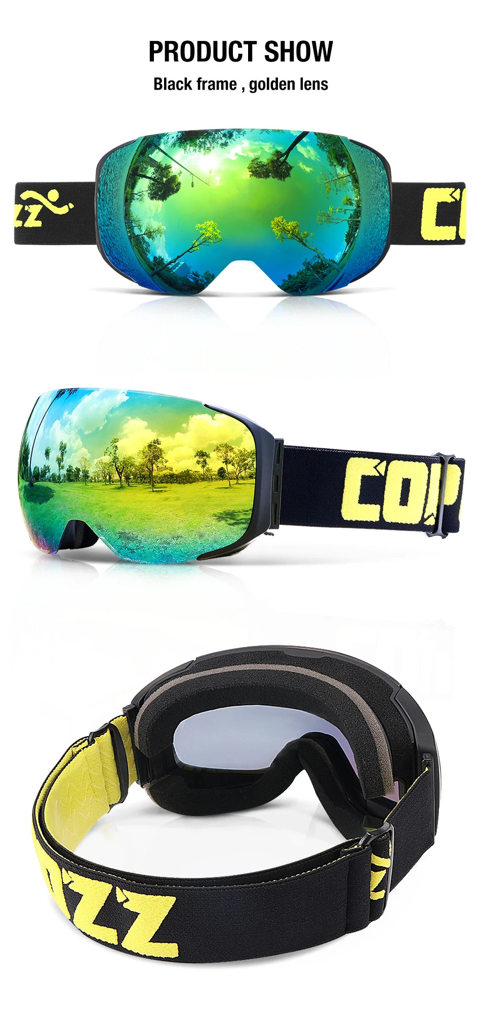 COPOZZ Magnetic Ski Goggles Men Women UV400 Protection Anti-Fog Ski Mask Outdoor Sport Snowboard Skiing Eyewear Adult