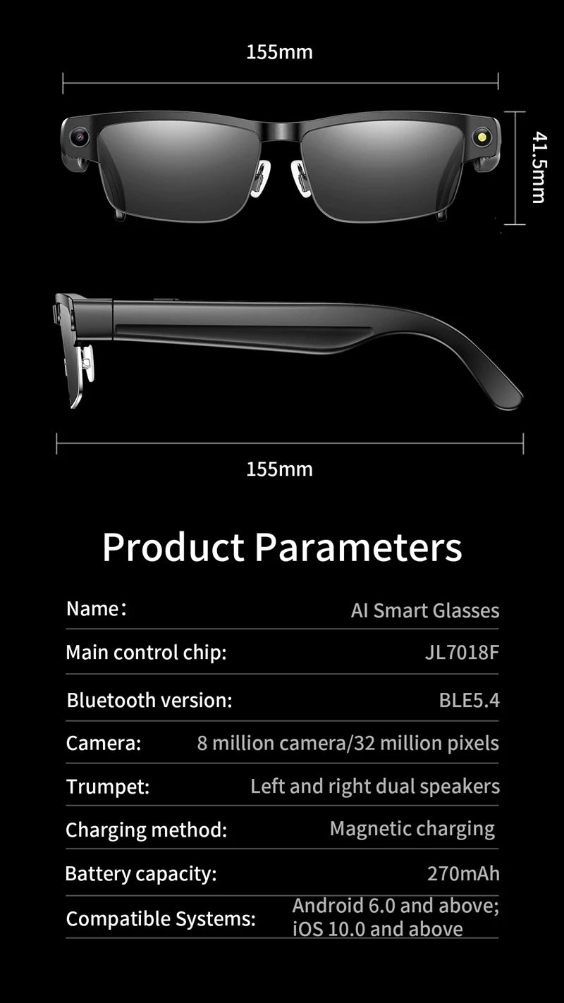 Lenovo HD AI Smart Glasses Photochromic Chat GPT Camera Bluetooth Call Voice Assistant Music Player Translation Semi-Rimless
