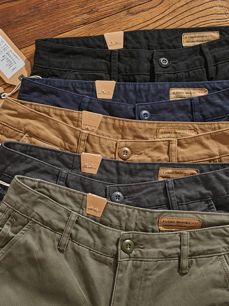 American Retro Workwear Pants Men's Heavyweight Chino Casual Straight Leg Tapered Versatile Cotton Urban Faion Trousers