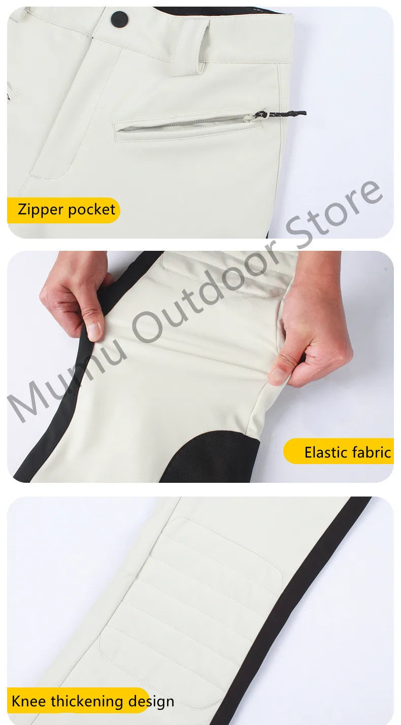 Women Ski Pant Elastic Snowboard Trouser Windproof Waterproof Breathable Thicken Thermal Zipper Snowboard Wear for Winter Sport