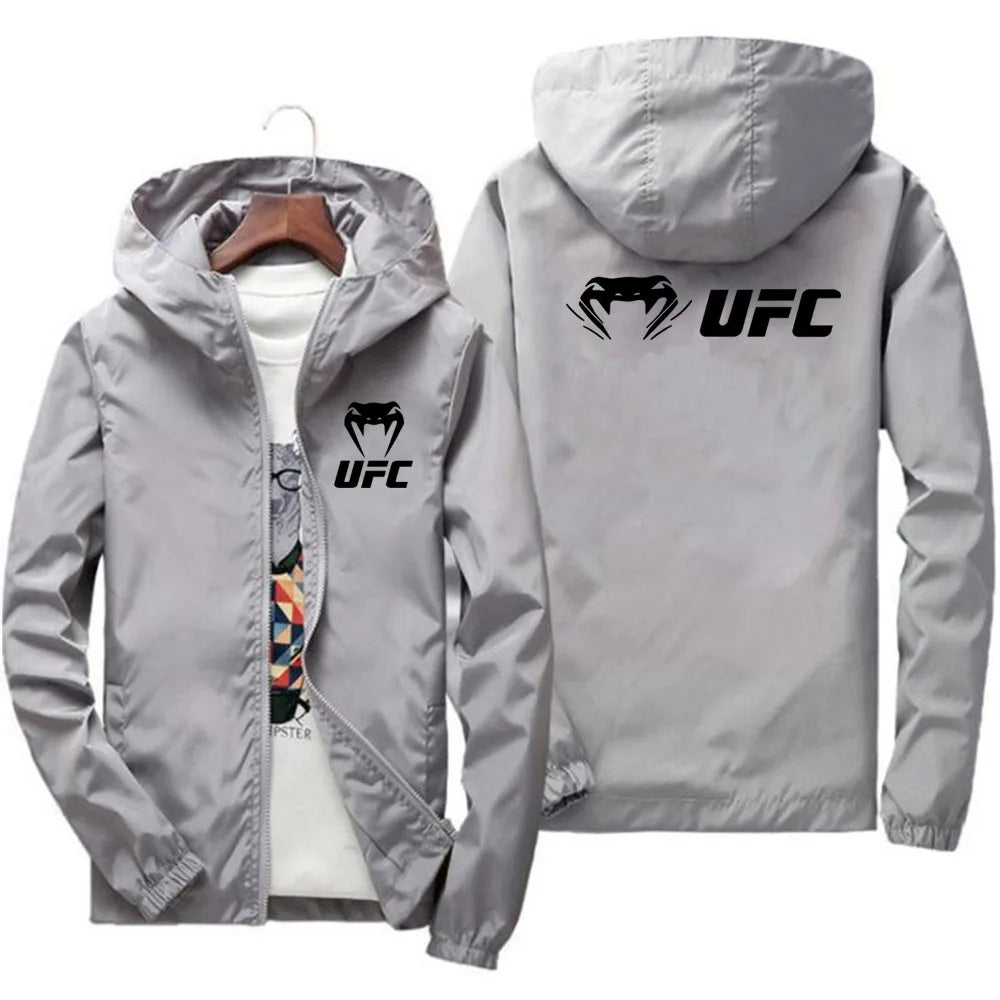 2025 UFC Fighting Logo Breathable Fashion Fitness Zipper Jacket Casual High Quality Hooded Baseball Jacket Outdoor Sports Jacket