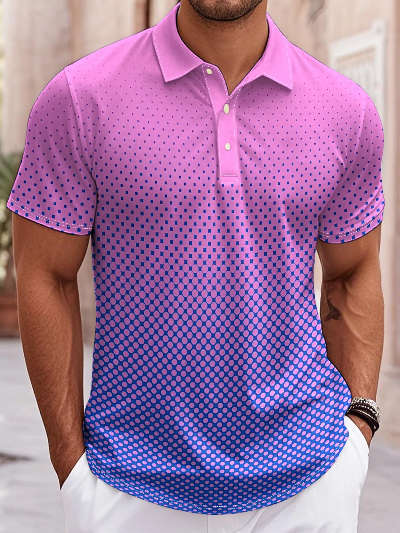 Men's Polo Shirt Gradient 3D Print Men's Tops Outdoor Casual Button Lapel T-Shirt Street Fashion Male Loose Oversized Clothing