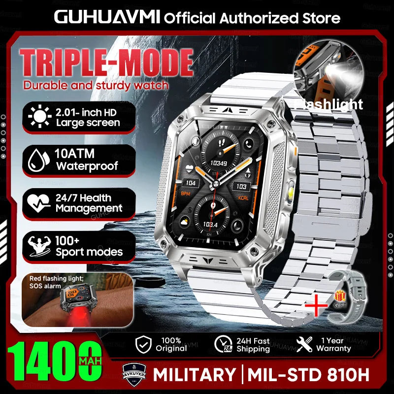 2026 HOT New 1400mAh Large Battery Smart Watch Military Quality 10ATM Waterproof Tactics 100+Sport Bluetooth call SmartWatch Men