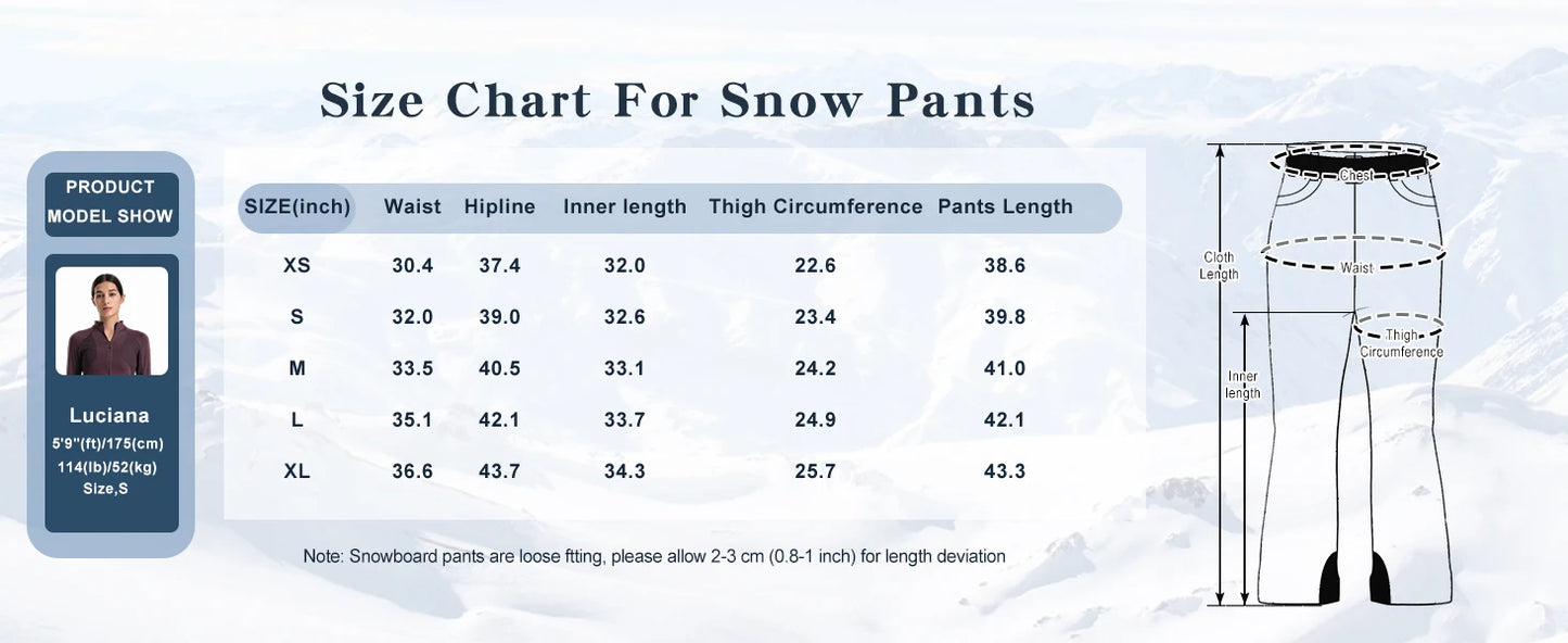 New Women's Ski Pants Stretch Slim-fit Dual-layer Insulated Professional Windproof Waterproof Breathable Solid Color Ski Pants