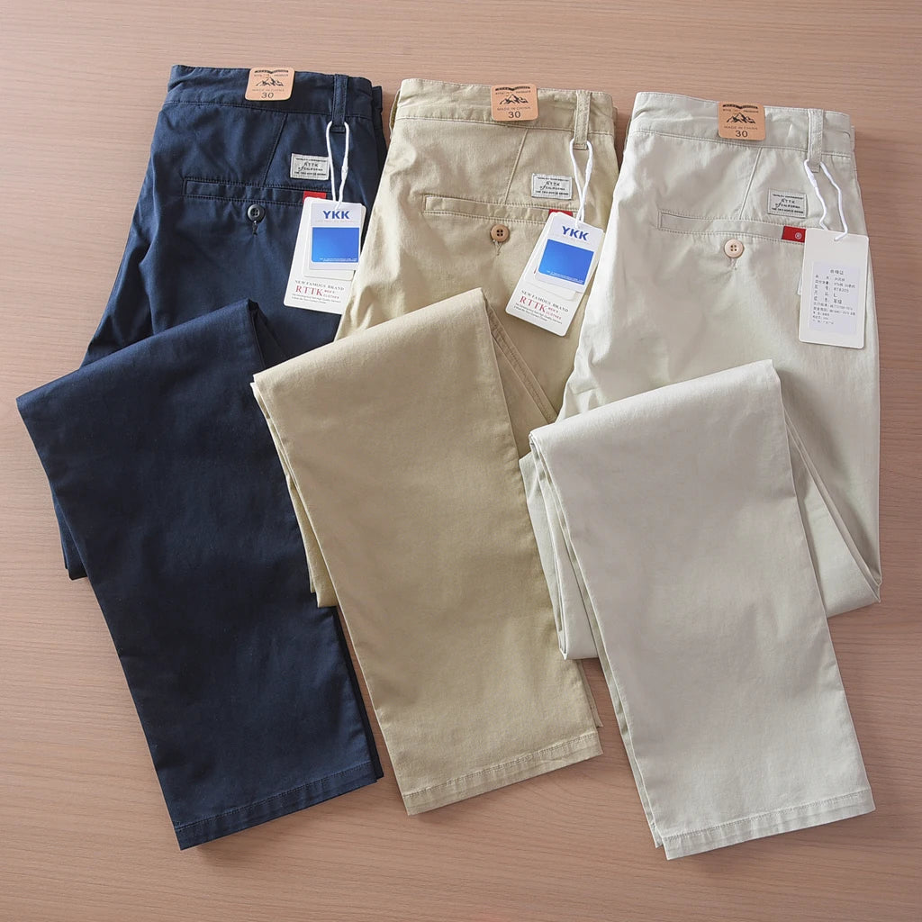 2025 Summer New American Retro Thin Micro Elasticity Casual Pants Men's Simple 97% Cotton Slim CHINO Business Straight Trousers