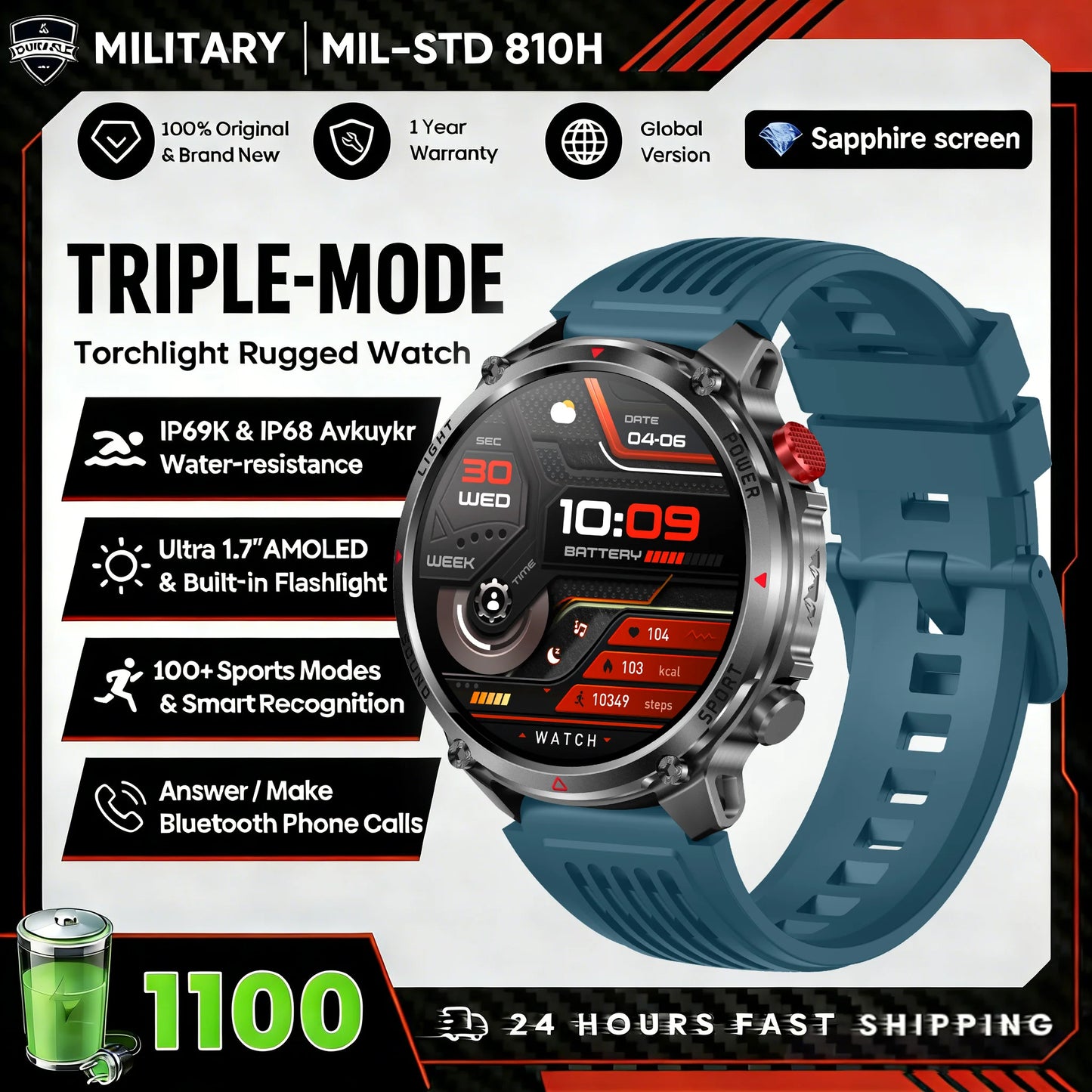 New T-Rex3 Ultra 1100mAh Battery Smart Watch GPS Track Compass IP69K Waterproof Sports tracker Outdoors Military Smartwatches