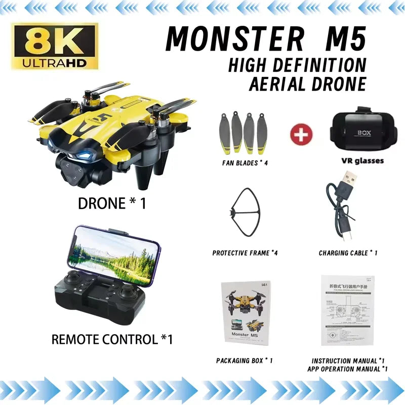 New M5 Drone Professional 8K Dual Camera 360° Obstacle Avoidance 5G Optical Flow Positioning Brushless RC Drone Quadcopter Gifts