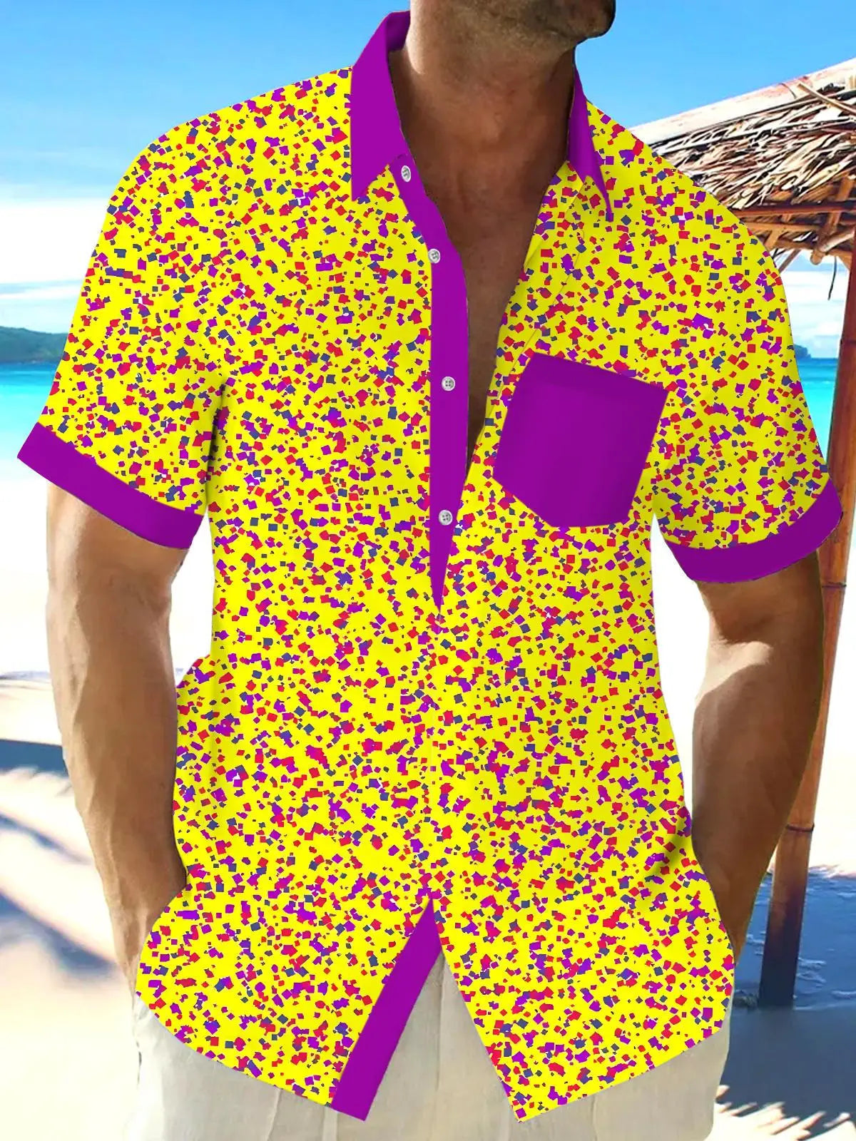 New Hawaii Spring/Summer Fashion Leisure Street Walk Tourist Beach Printed Full Open Short Sleeve Button Shirt, Quick Shipping