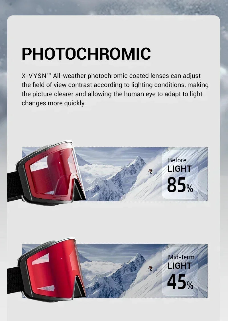 Kapvoe Winter Photochromic Ski Goggle Snow Anti-Fog Sunglasses Snowboard Mask for Men Women Eyewear UV400 Glasses Snowmobile
