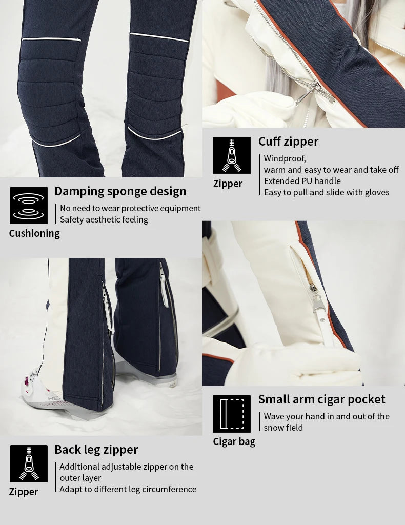 VECVEC Slim Ski Breathable Suit Women Snowboard Clothing Snow Suit Windproof Waterproof One Piece Bib Ski Wear