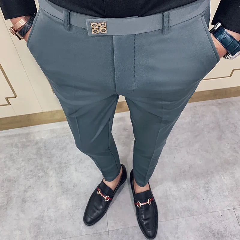 Spring 2025 Mens Casual Slim Fit Dress Pants Streetwear Suit Pants Men High Quality Office Pants All Match ankle Length Trousers